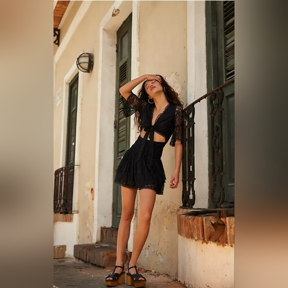Free People Lala Lace Mini Dress Black Size Medium NWT - Picture 2 of 13